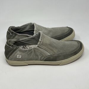 Skechers Dario Touren Shoes Mens 10.5 Gray Green Canvas Suede Slip On Loafers